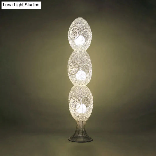 Modern White Egg Shaped Led Floor Lamp - Classic Aluminum Wire Stand Up Light For Bedroom