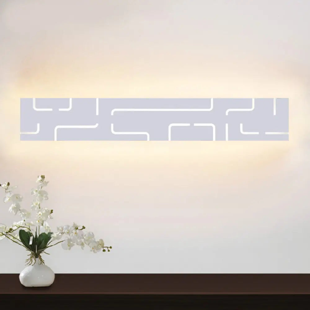 Modern White Etched Rectangle Led Acrylic Wall Light Fixture In Warm/White /