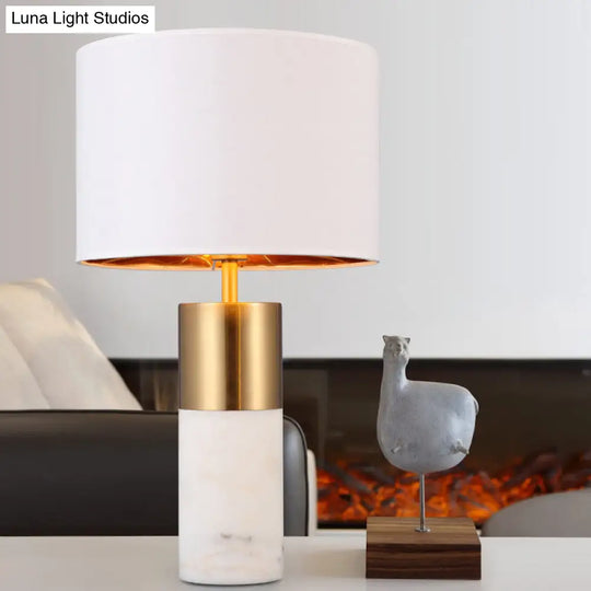 Modern White Fabric Desk Lamp With Marble Base