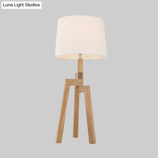 Modern White Fabric Desk Lamp With Wood Tripod Base