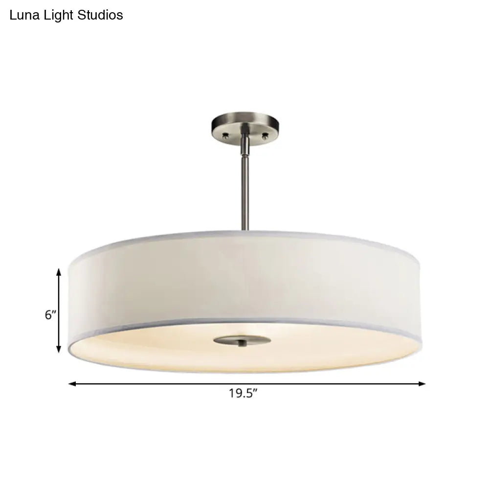 Modern White Fabric Drum Pendant Light With Led Available In 3 Sizes