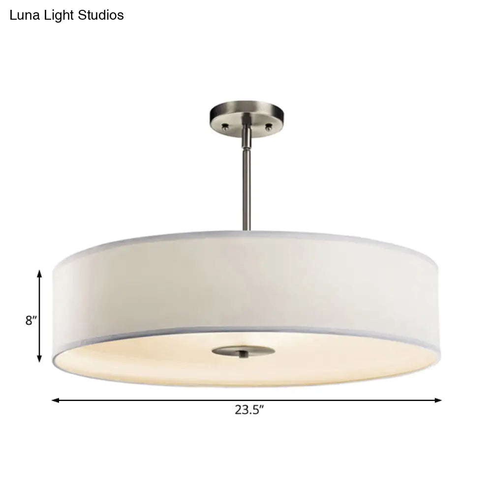 Modern White Fabric Drum Pendant Light With Led Available In 3 Sizes