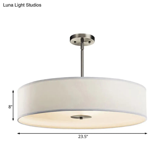 Modern White Fabric Drum Pendant Light With Led Available In 3 Sizes