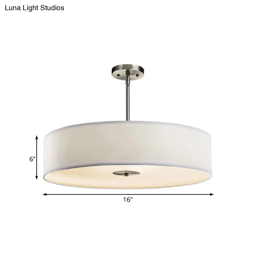 Modern White Fabric Drum Pendant Light With Led Available In 3 Sizes