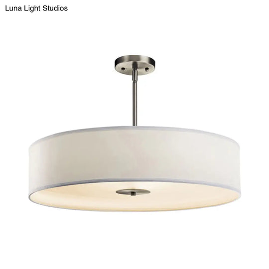 Modern White Fabric Drum Pendant Light With Led Available In 3 Sizes