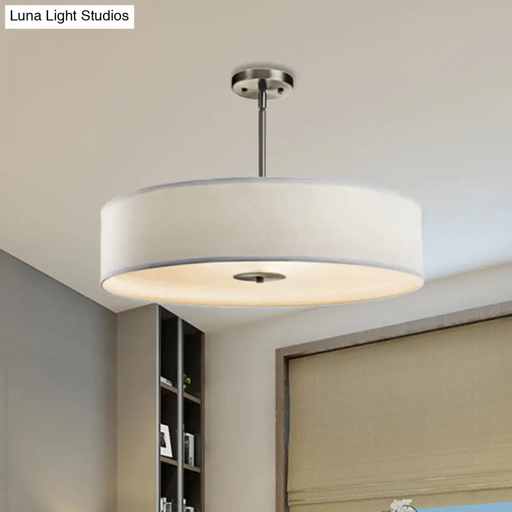 Modern White Fabric Drum Pendant Light With Led Available In 3 Sizes