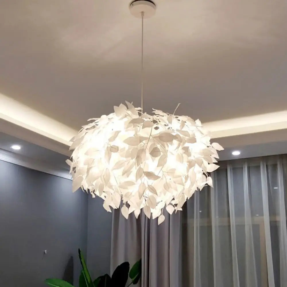 Modern White Fabric Leaf Chandelier Pendant Light - 4-Head Hanging Lamp Kit For Bedroom