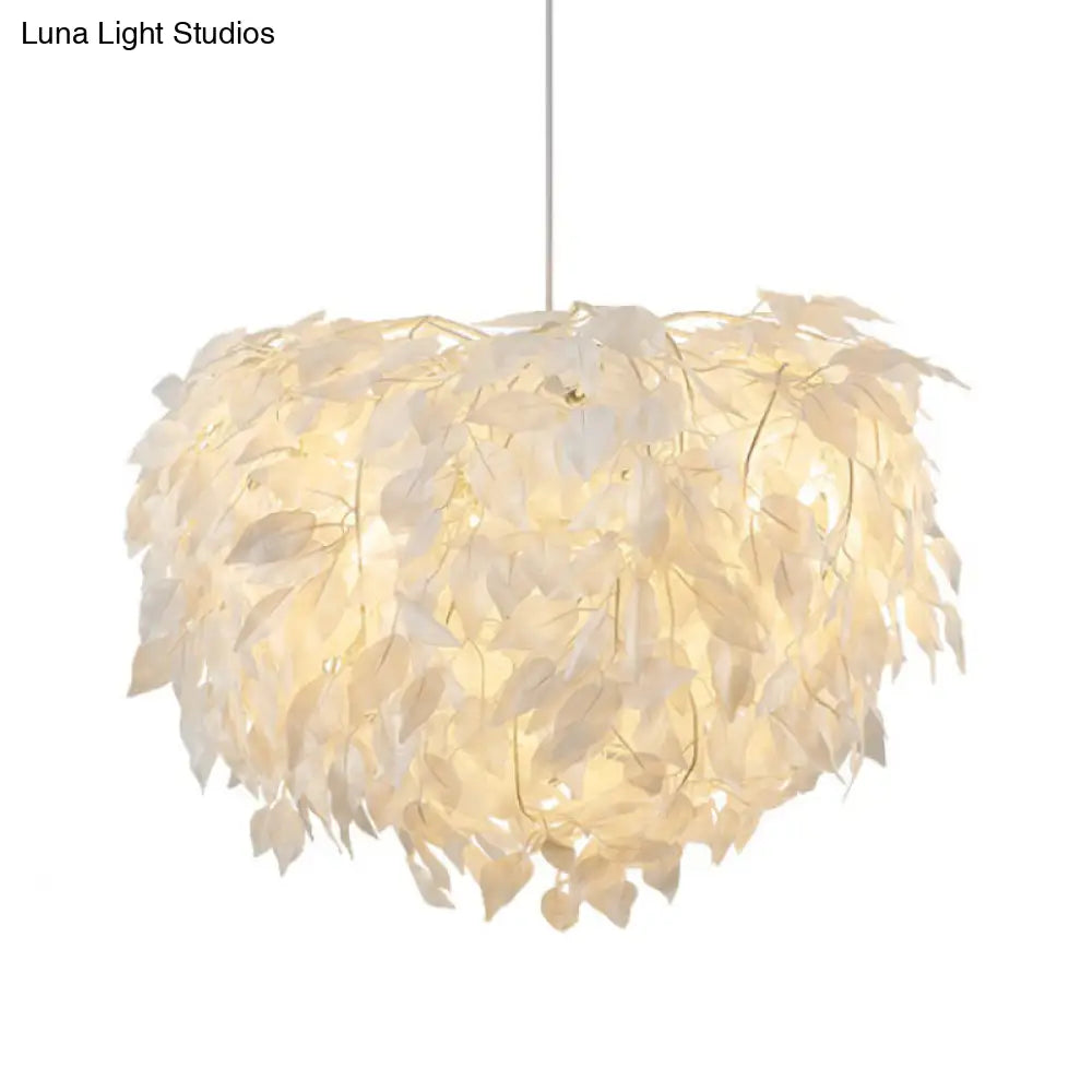 Modern White Fabric Leaf Chandelier Pendant Light - 4-Head Hanging Lamp Kit For Bedroom