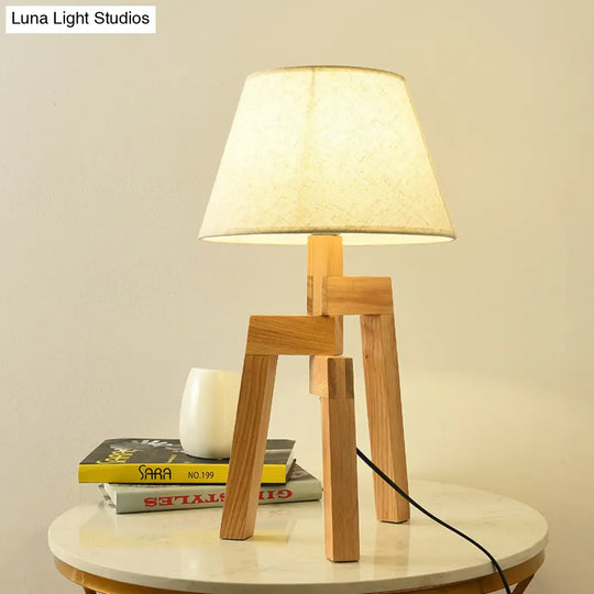 Modern White Fabric Nightstand Lamp With Wide Flare - Perfect Reading Light For Living Room