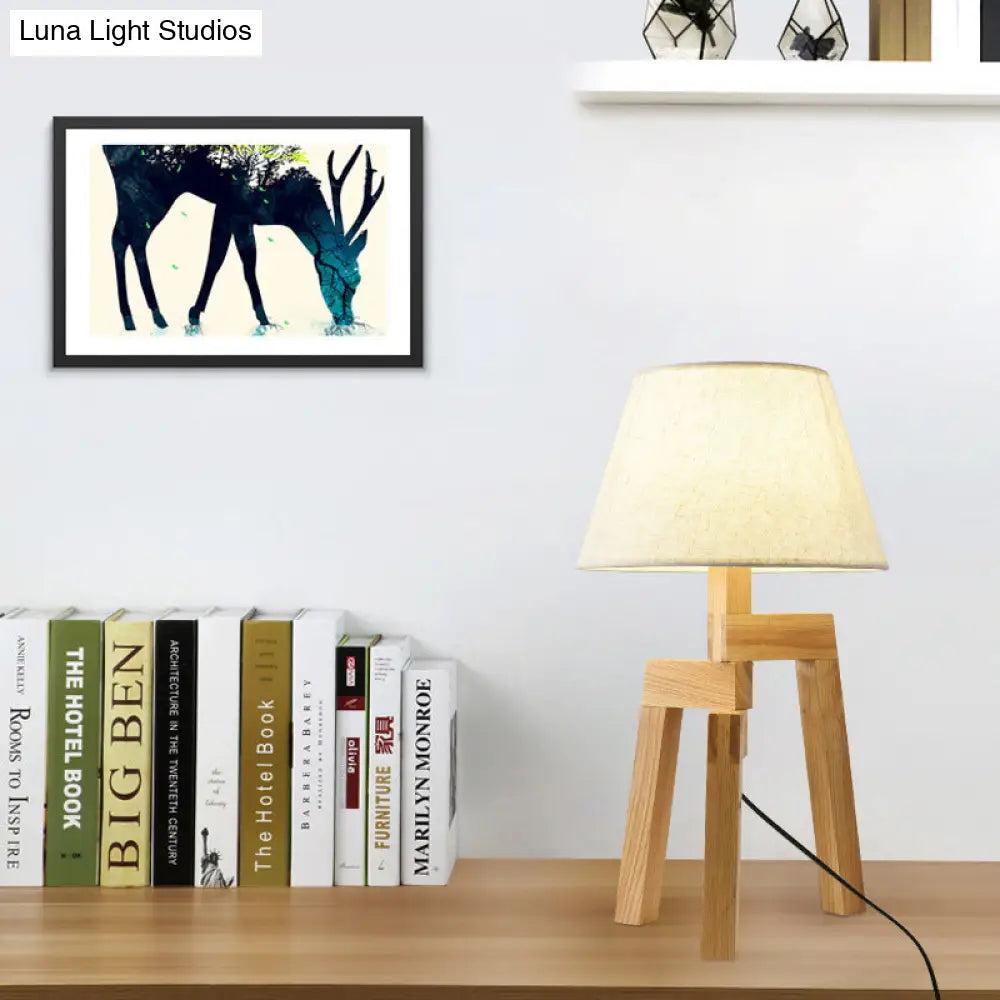 Modern White Fabric Nightstand Lamp With Wide Flare - Perfect Reading Light For Living Room