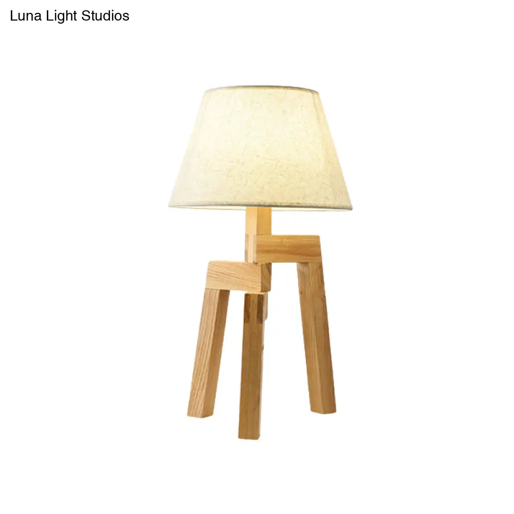 Modern White Fabric Nightstand Lamp With Wide Flare - Perfect Reading Light For Living Room