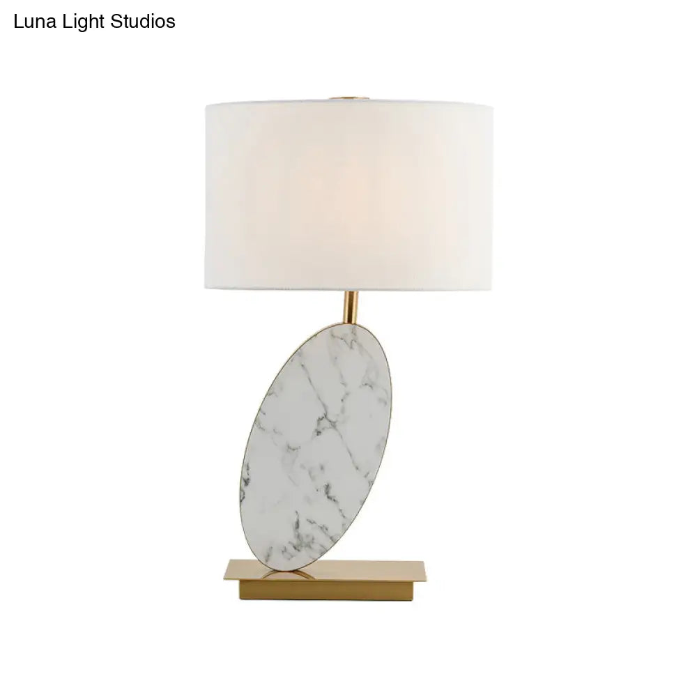 Modern White Fabric Table Lamp With Brass Rectangle Metal Base - Shaded Task Lighting