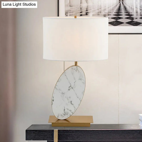 Modern White Fabric Table Lamp With Brass Rectangle Metal Base - Shaded Task Lighting