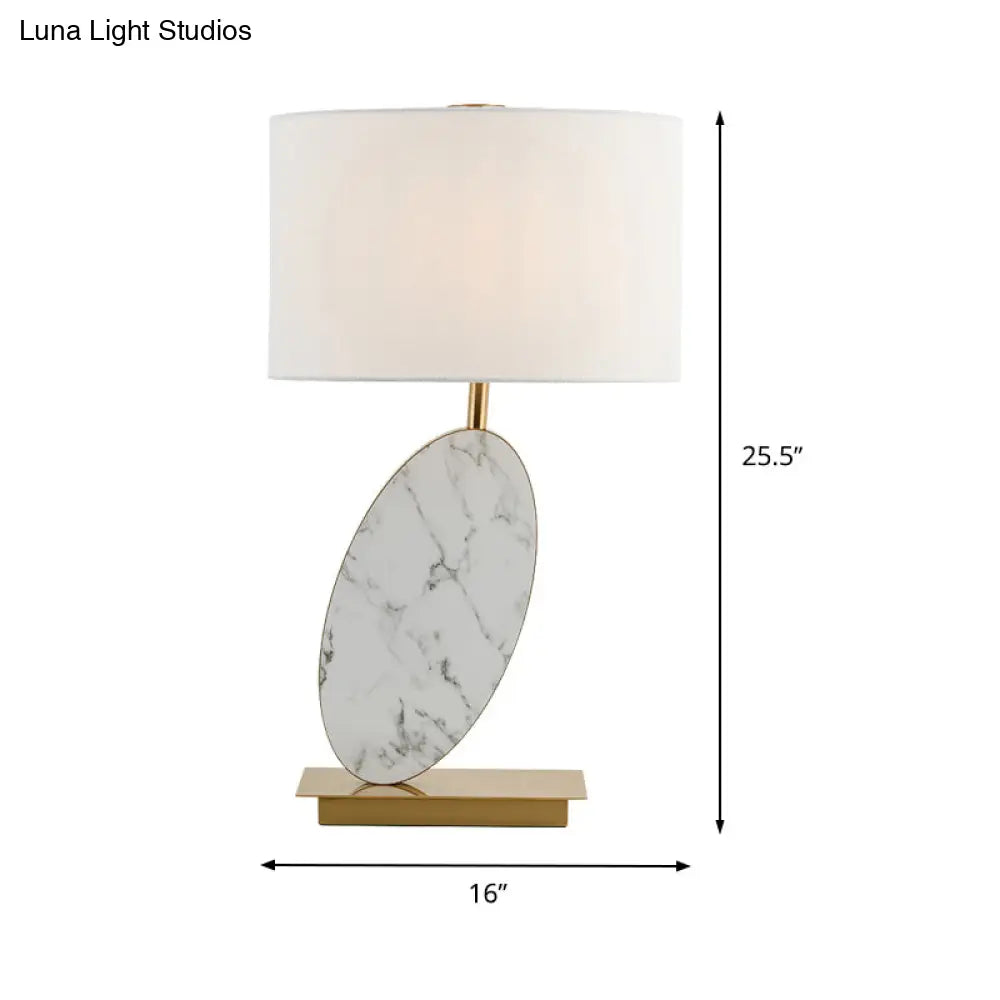 Modern White Fabric Table Lamp With Brass Rectangle Metal Base - Shaded Task Lighting