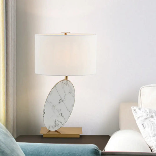 Modern White Fabric Table Lamp With Brass Rectangle Metal Base - Shaded Task Lighting