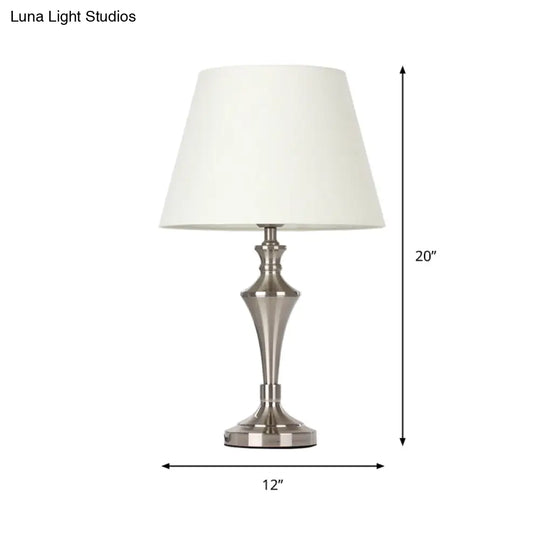 Modern White Fabric Table Lamp With Conical Shade - Perfect For Living Room Nightstands