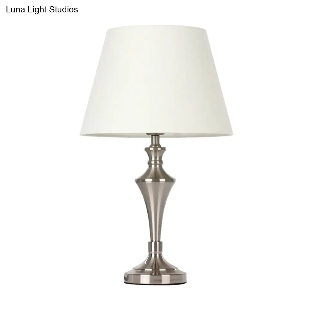 Modern White Fabric Table Lamp With Conical Shade - Perfect For Living Room Nightstands