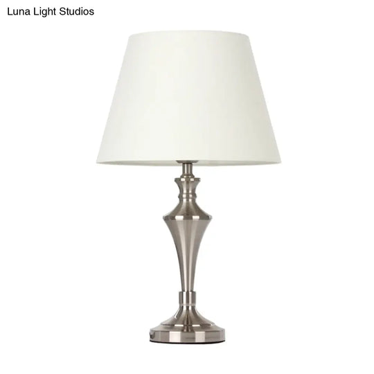 Modern White Fabric Table Lamp With Conical Shade - Perfect For Living Room Nightstands