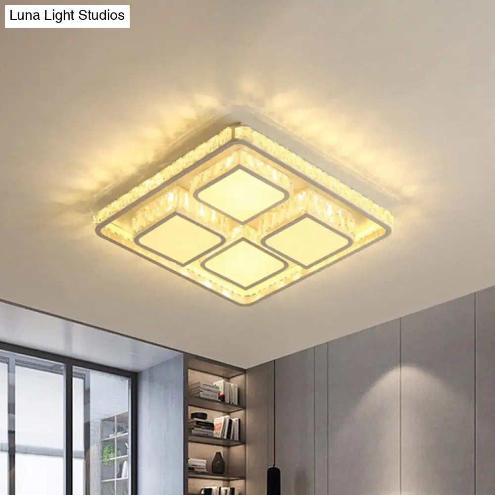 Modern White Faceted Crystal Square Led Ceiling Light For Bedroom