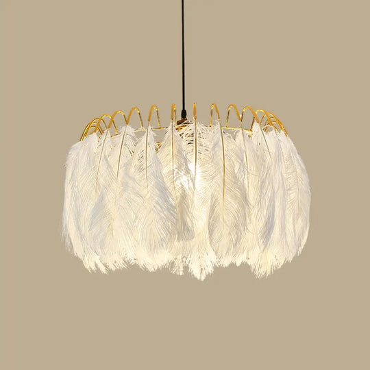 Modern White Feather Hanging Chandelier For Living Room / 19.5’ Without Crystal