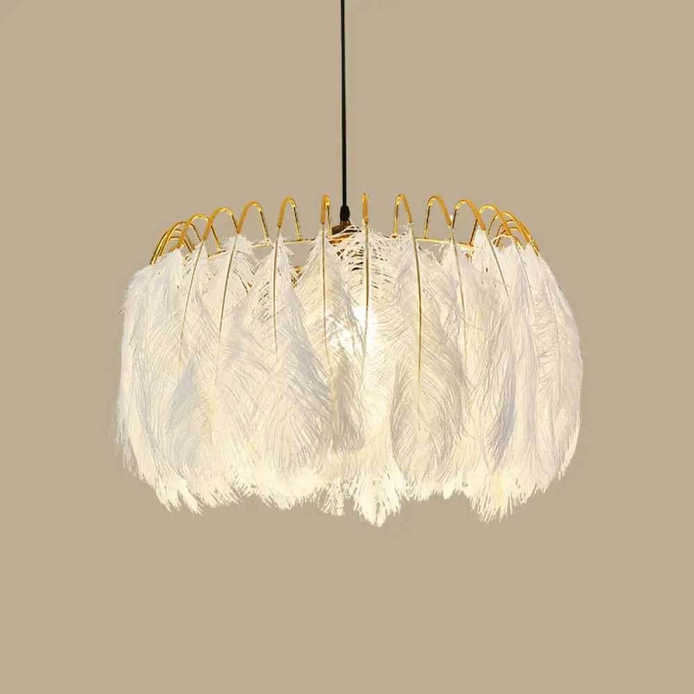 Modern White Feather Hanging Chandelier For Living Room / 23.5’ Without Crystal