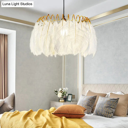 Feather Hanging Lamp: White Chandelier Light For Living Room