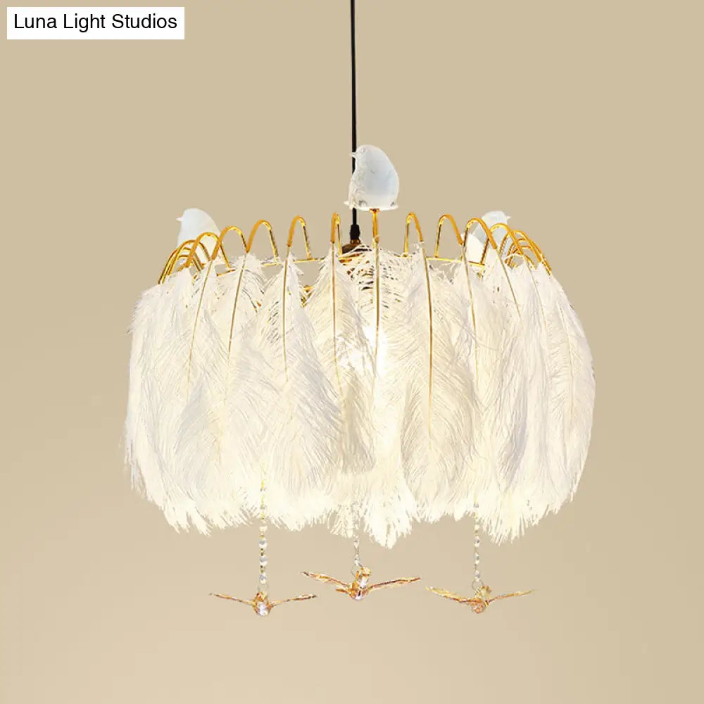 Feather Hanging Lamp: White Chandelier Light For Living Room