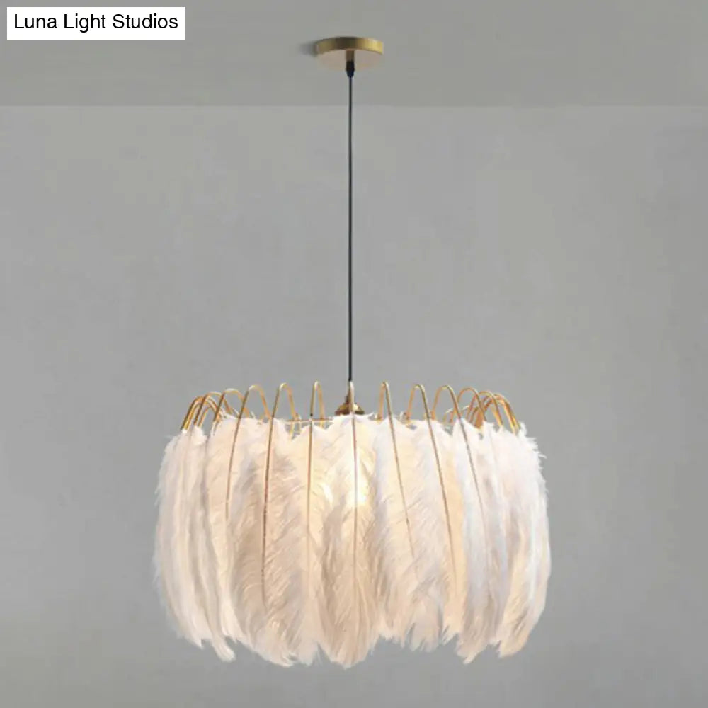 Modern Feather Pendant Light For Living Room In White Round Shape / Large B