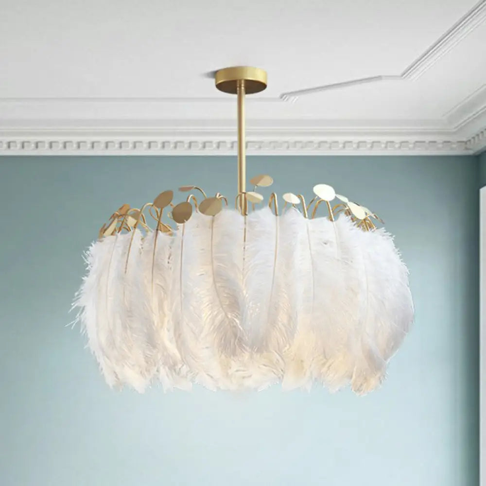 Modern White Feather Pendant Light For Living Room - Round Shape Hanging Ceiling / Small A