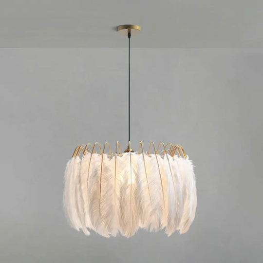 Modern White Feather Pendant Light For Living Room - Round Shape Hanging Ceiling / Small B