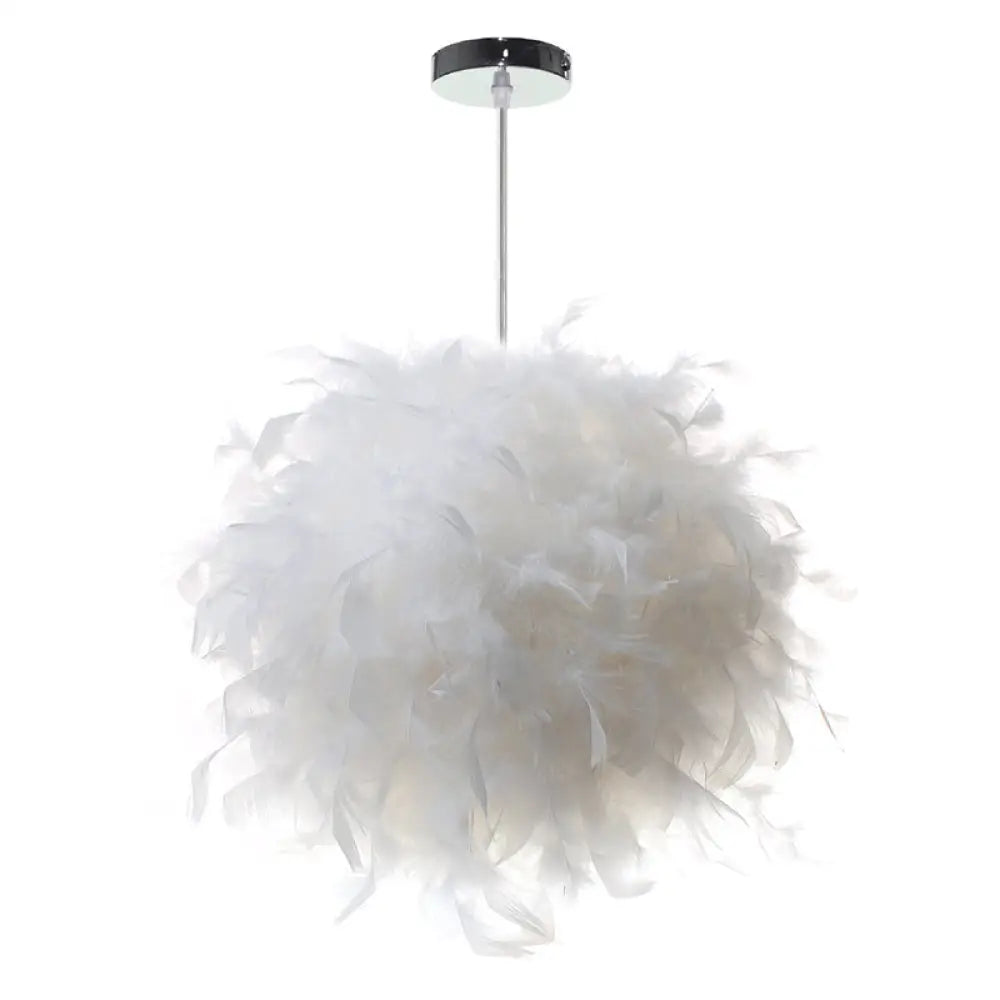 Modern White Feather Sphere Ceiling Chandelier - Creative Art Deco Hanging Light For Living Room