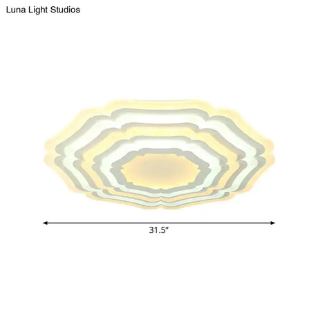 Modern White Floral Layer Led Flush-Mount Light Fixture For Living Room - 8’/19.5’/39’ Wide