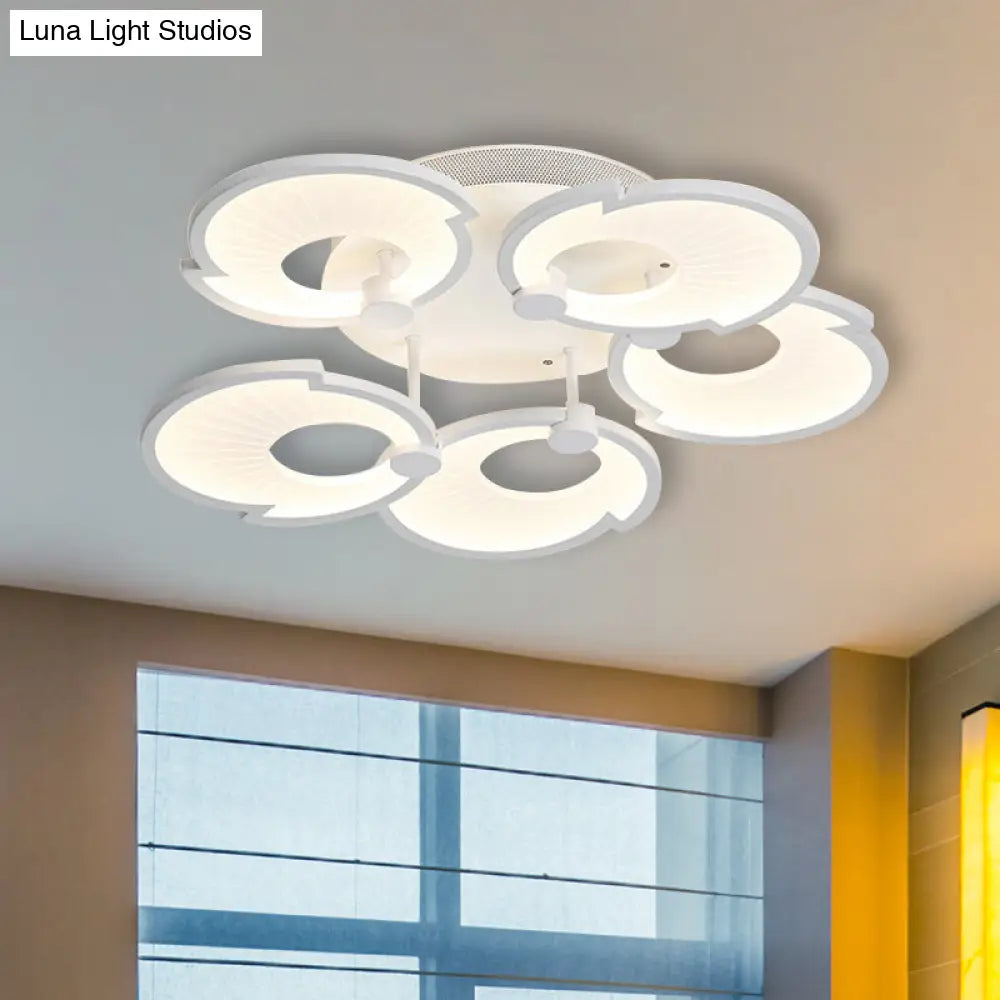 Modern White Floral Led Acrylic Semi Flushmount Ceiling Light In White/Warm Tone