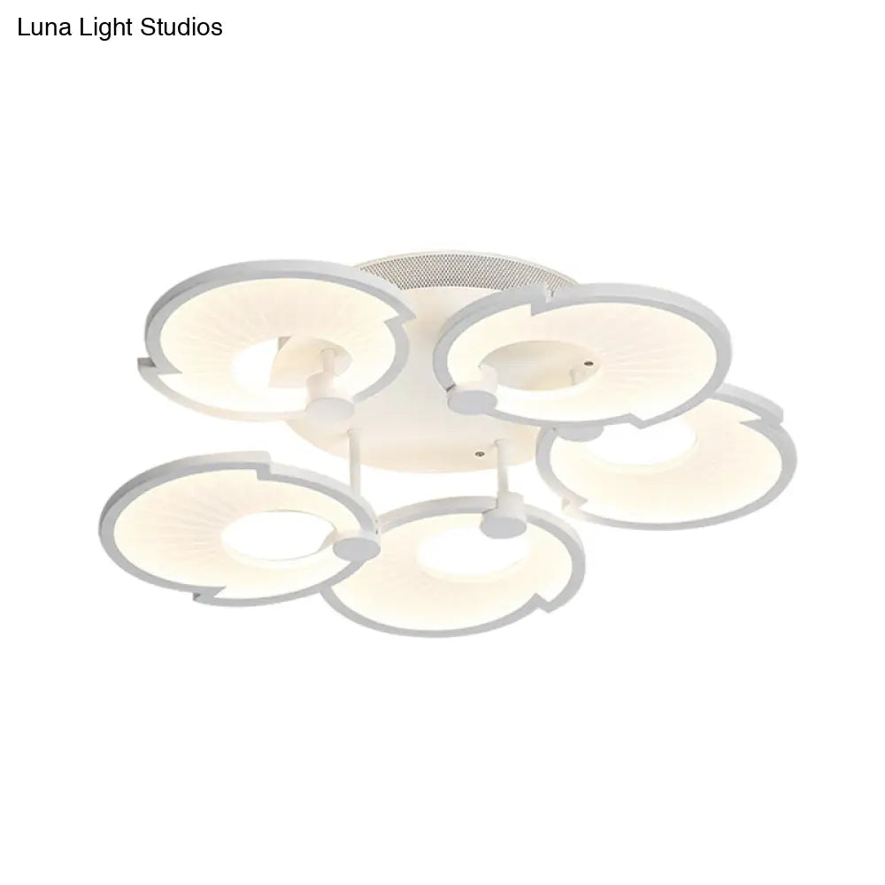 Modern White Floral Led Acrylic Semi Flushmount Ceiling Light In White/Warm Tone