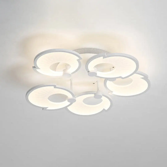 Modern White Floral Led Acrylic Semi Flushmount Ceiling Light In White/Warm Tone / Warm