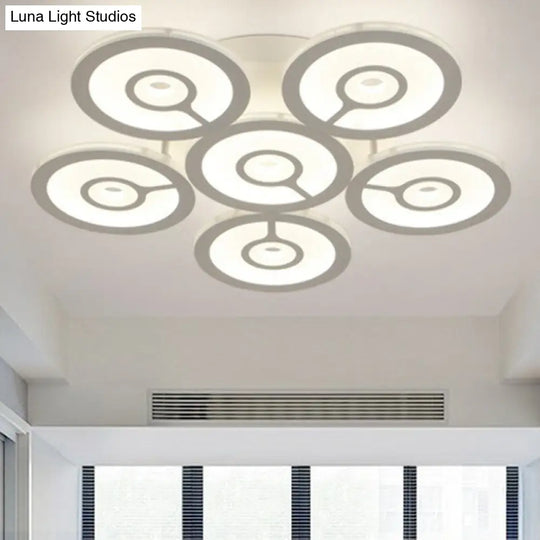 Modern White Floral Led Ceiling Light With Acrylic Fixture - Semi-Flush Mount For Living Room 6 /
