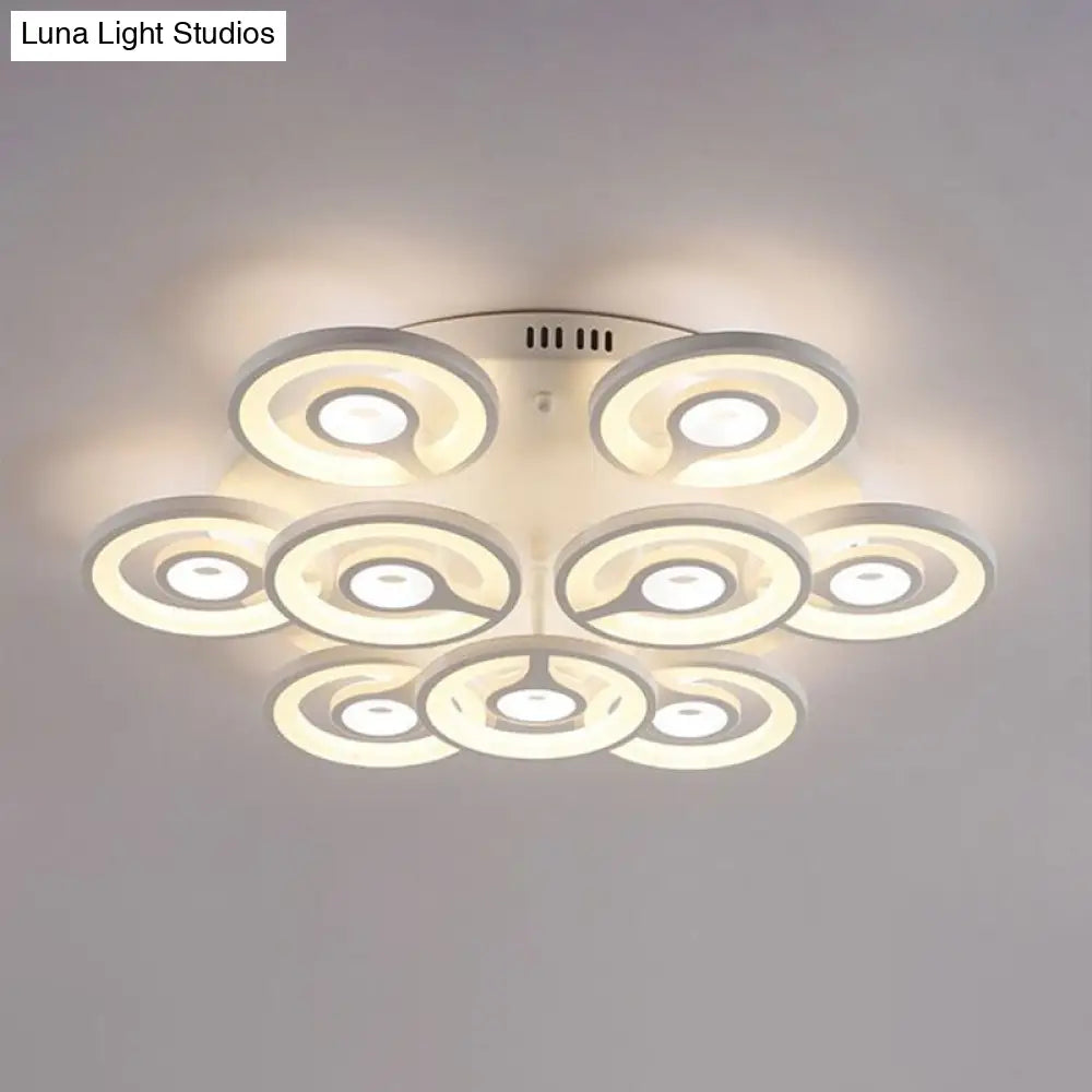 Modern White Floral Led Ceiling Light With Acrylic Fixture - Semi - Flush Mount For Living Room
