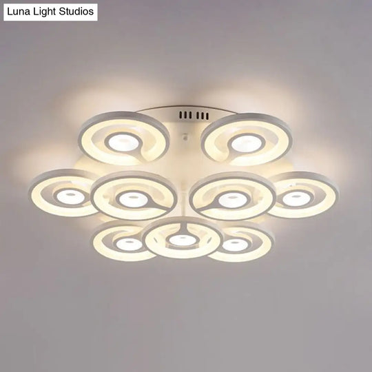 Modern White Floral Led Ceiling Light With Acrylic Fixture - Semi - Flush Mount For Living Room