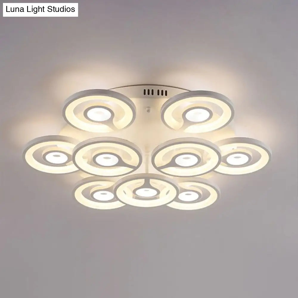 Modern White Floral Led Ceiling Light With Acrylic Fixture - Semi-Flush Mount For Living Room