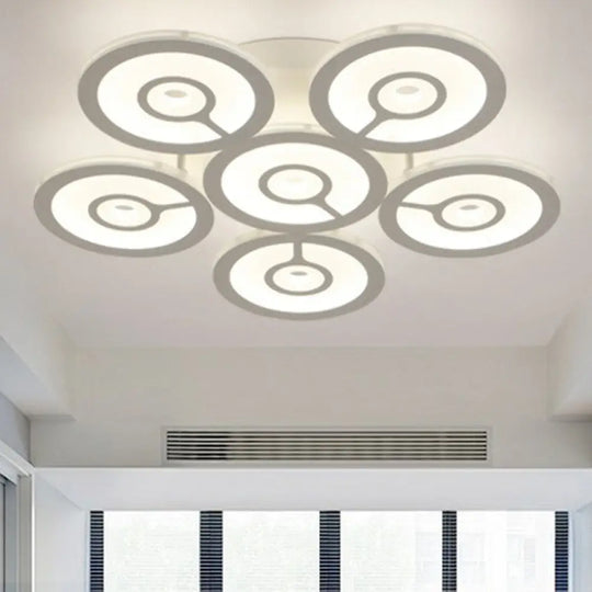 Modern White Floral Led Ceiling Light With Acrylic Fixture - Semi - Flush Mount For Living Room 6 /