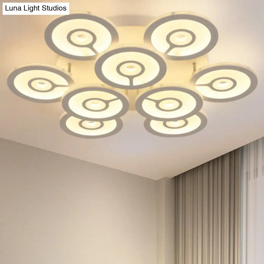 Modern White Floral Led Ceiling Light With Acrylic Fixture - Semi-Flush Mount For Living Room 9 /