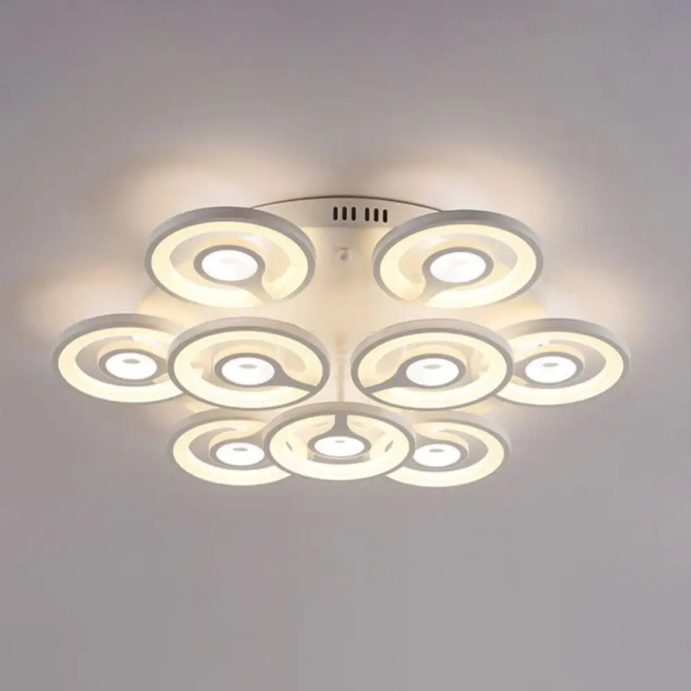 Modern White Floral Led Ceiling Light With Acrylic Fixture - Semi-Flush Mount For Living Room