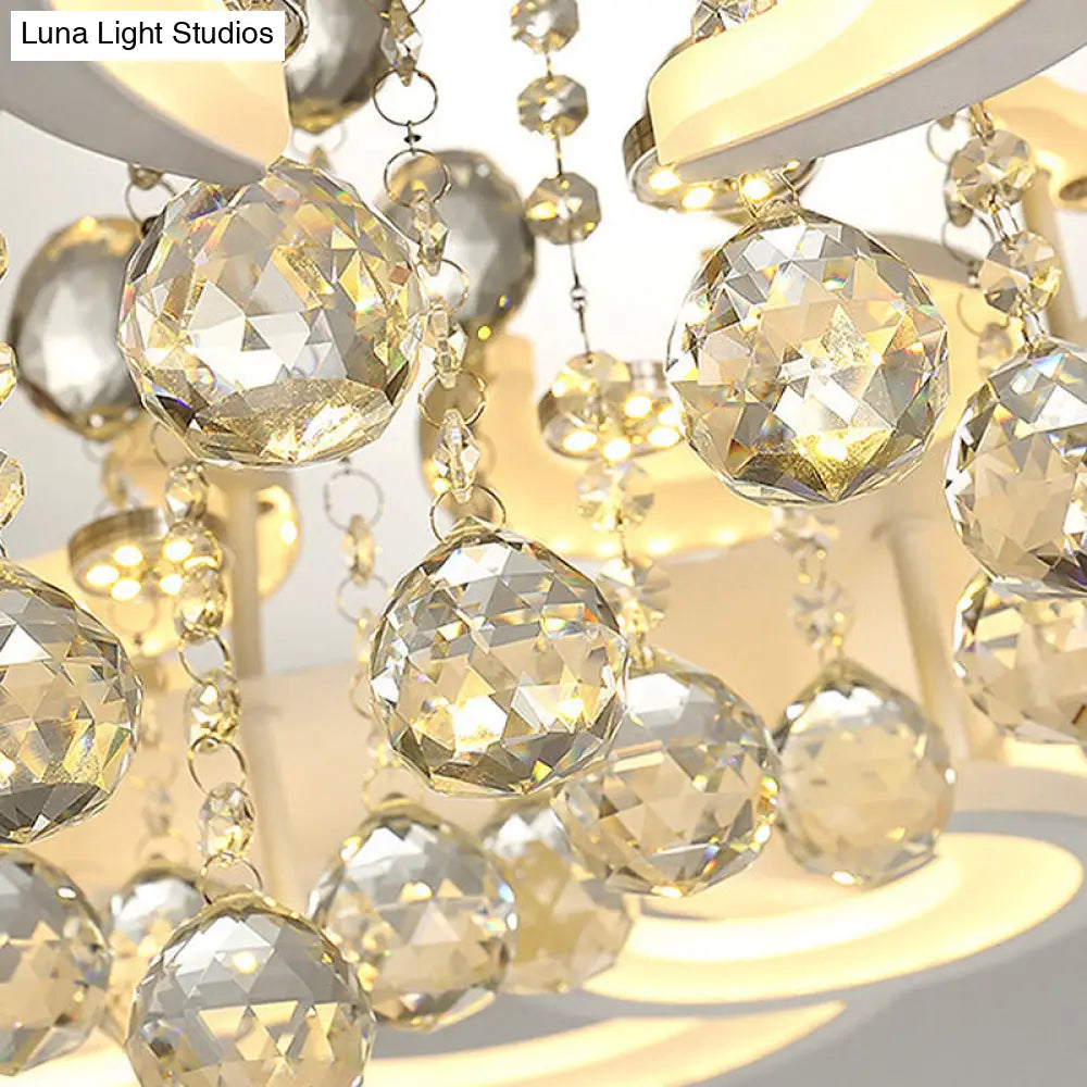 Modern White Floral Led Crystal Flushmount Lamp With Warm Lighting