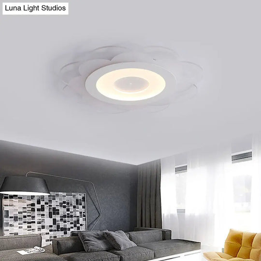 Modern White Floral Led Flush Ceiling Light - 16.5/20.5/24.5 W Acrylic Shade Warm/Cool Lighting