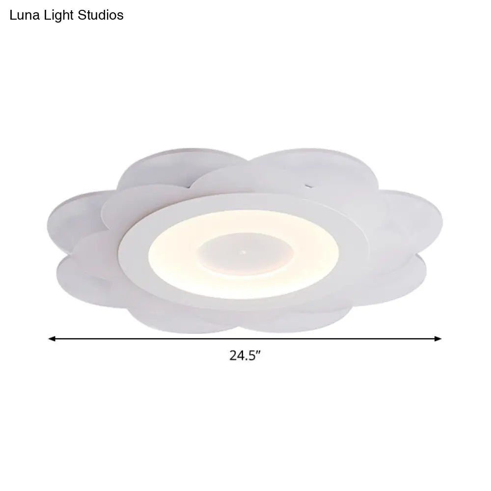 Modern White Floral Led Flush Ceiling Light - 16.5/20.5/24.5 W Acrylic Shade Warm/Cool Lighting