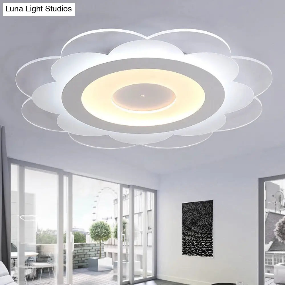 Modern White Floral Led Flush Ceiling Light - 16.5/20.5/24.5 W Acrylic Shade Warm/Cool Lighting