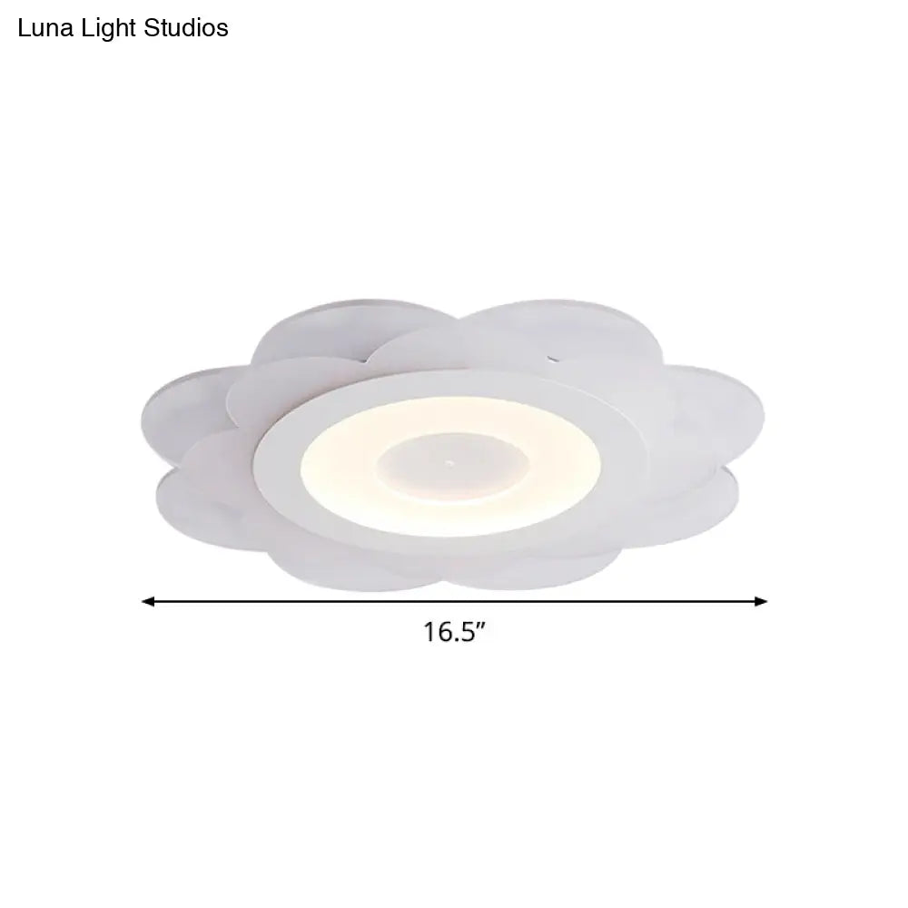 Modern White Floral Led Flush Ceiling Light - 16.5/20.5/24.5 W Acrylic Shade Warm/Cool Lighting