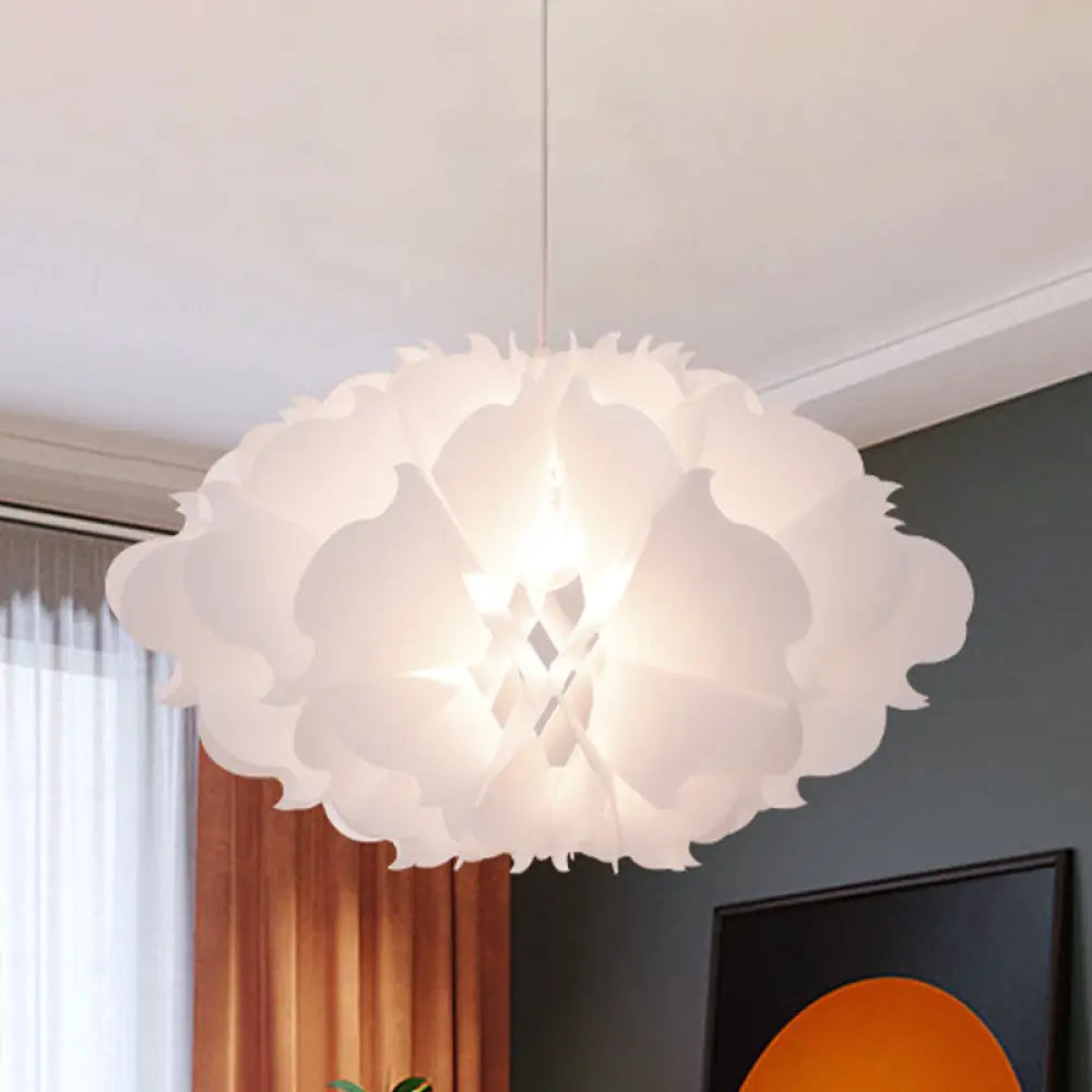 Modern White Floral Suspension Light - Acrylic Pendant For Table Overhead Lighting