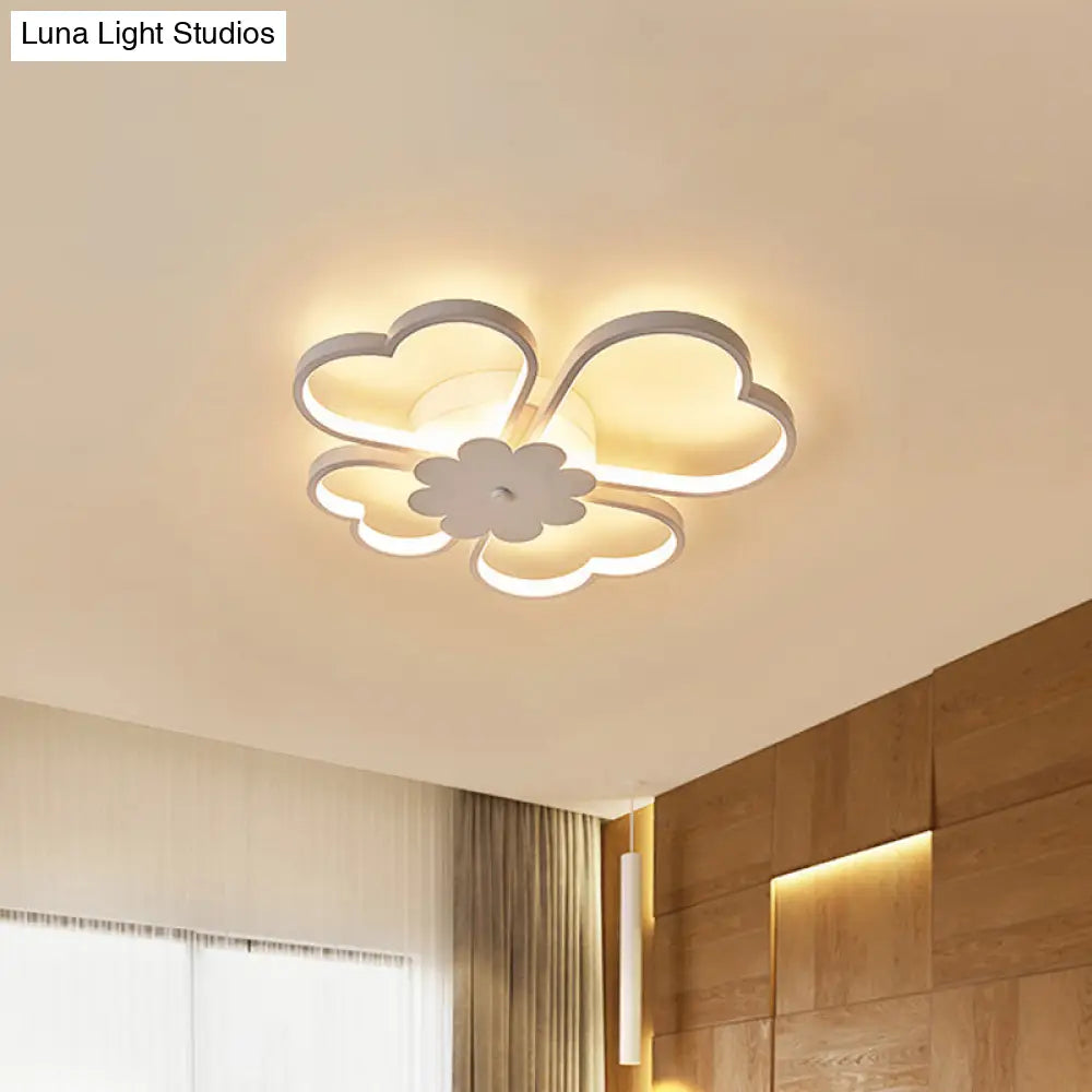 Modern White Flower Ceiling Flush Light - Led Aluminum Mount Lamp In Warm/White 19.5/23.5 Wide