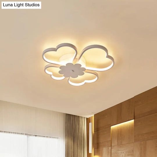 Modern White Flower Ceiling Flush Light - Led Aluminum Mount Lamp In Warm/White 19.5/23.5 Wide